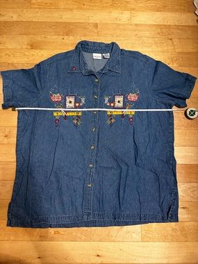 Bobbie Brooks Embroidered Sewing Motif Denim Shirt